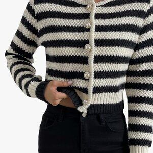 Verdusa Women's Button Front Striped Crop Cardigan Sweater